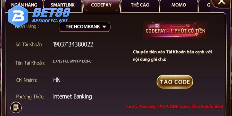 Tổng hợp nhiều phương thức nạp tiền Bet88 cực thú vị